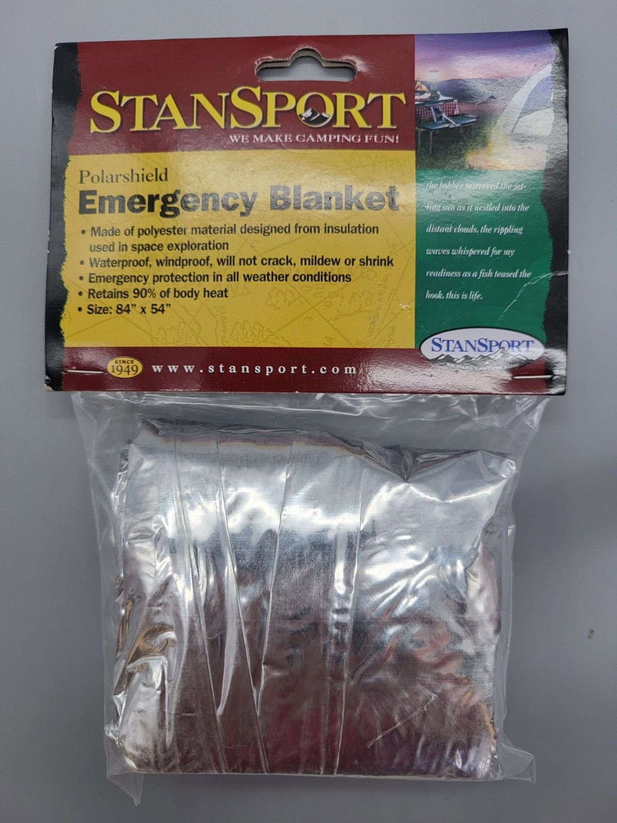 STANSPORT POLARSHIELD EMERGENCY BLANKET WATERPROOF WINDPROOF 84″ x 54″ Item #645
