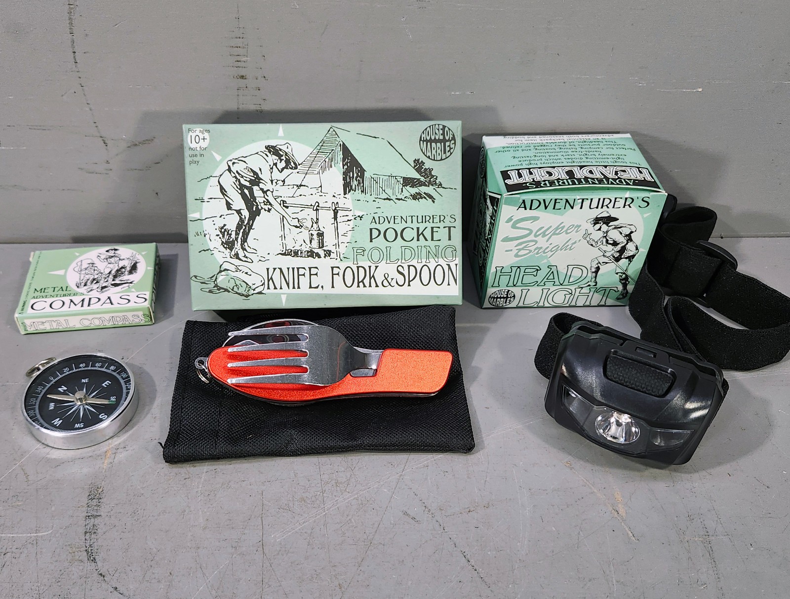 House of Marbles Adventurer’s Pocket Folding Cutlery Set – Head Light – Compass