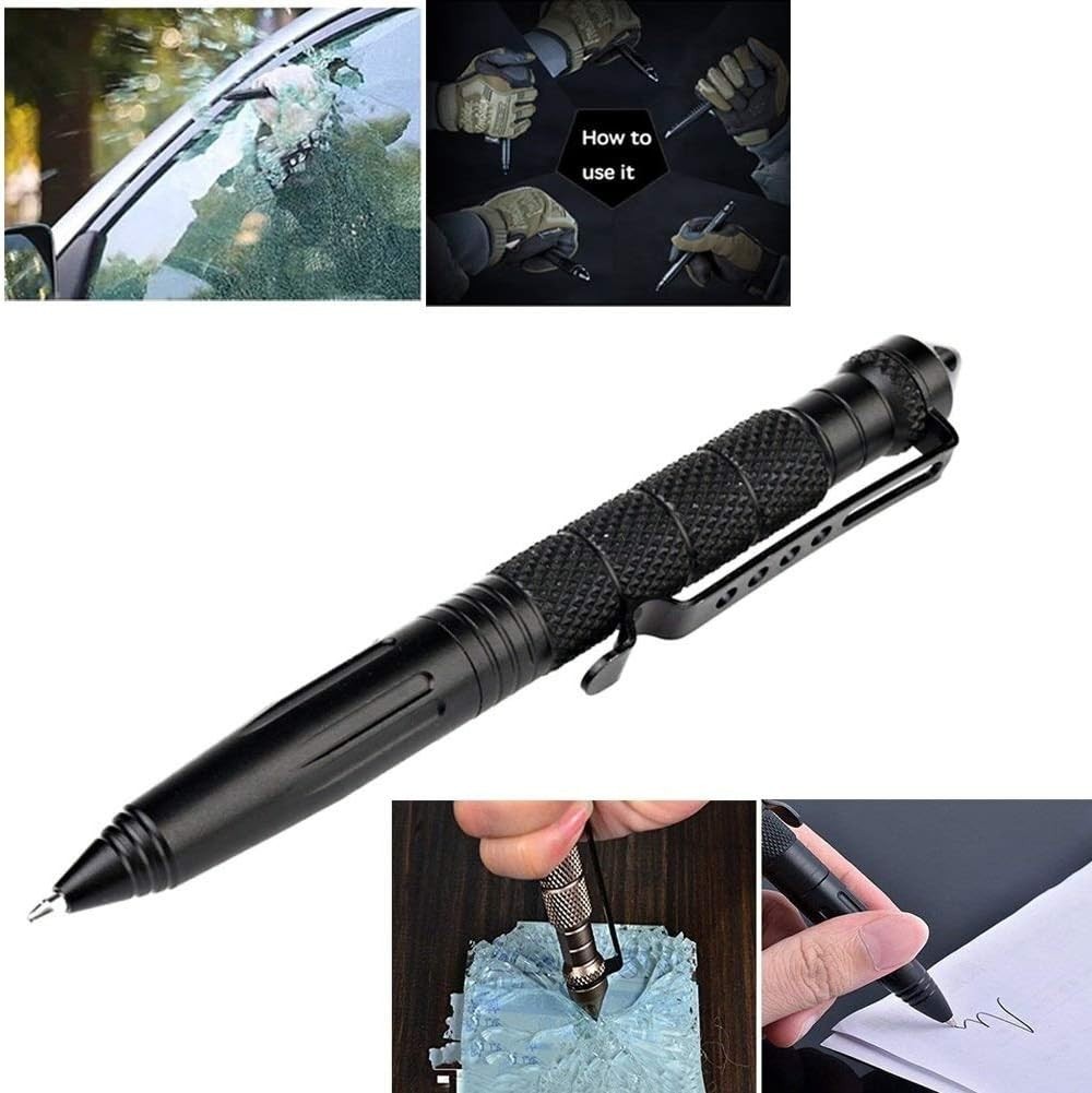 Tactical Pen Black Metal Glass Breaker Self Defense + Refills