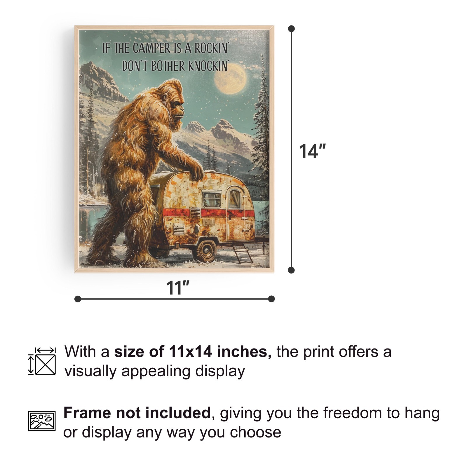 Vintage Sasquatch Bigfoot Art Print RV Camping Artwork Camper Wall Decor Gift