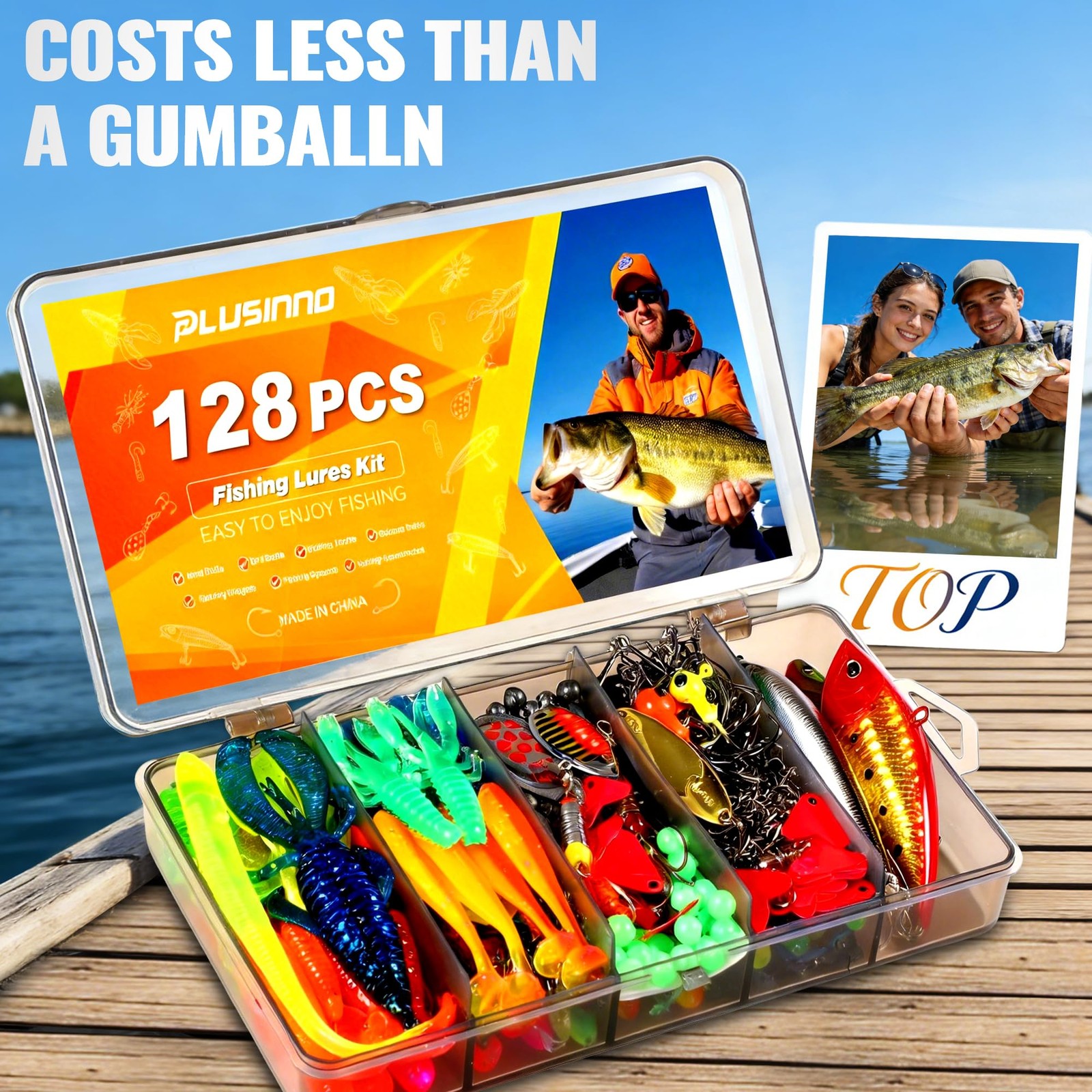 PLUSINNO Fishing Lures, 6.9 x 4.7 x 1.2 inches, 128Pcs Lures Kit