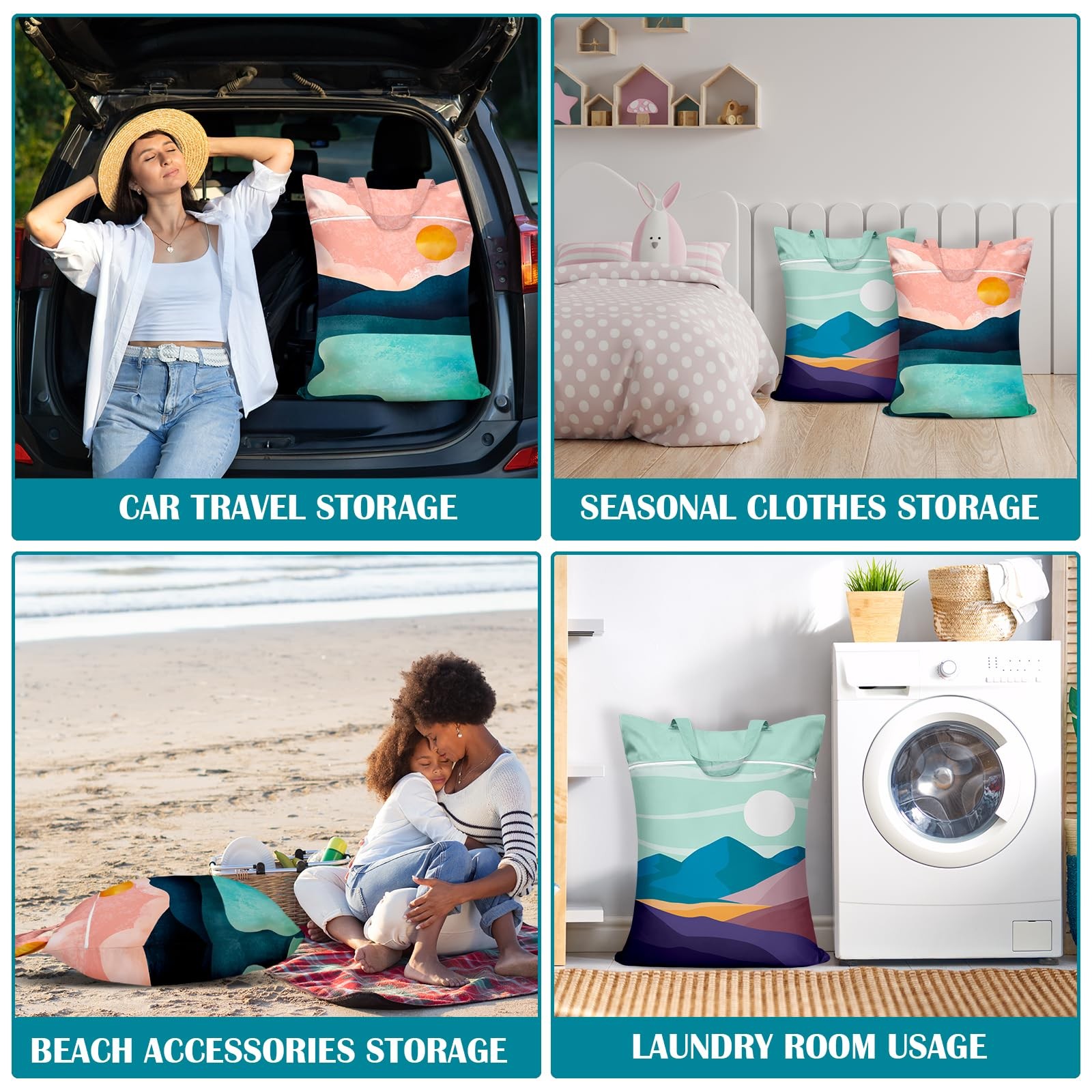 2 Pcs Large Travel Laundry Bags – Waterproof with Handle, Large, Landscape