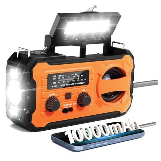 Hand Crank Emergency Radio, 10000mAh Weather Radio with AM/FM/NOAA, Orange