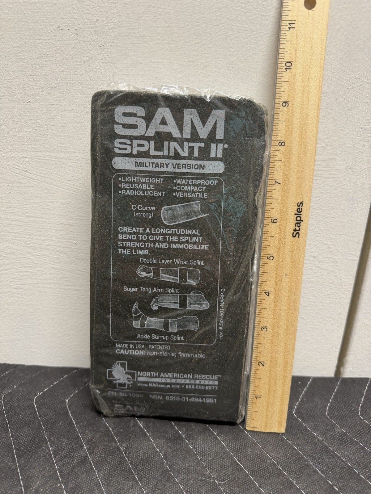 SAM SPLINT II NORTH AMERICAN RESCUE 50-1005 Military UNIVERSAL SPLINT ONE (1)