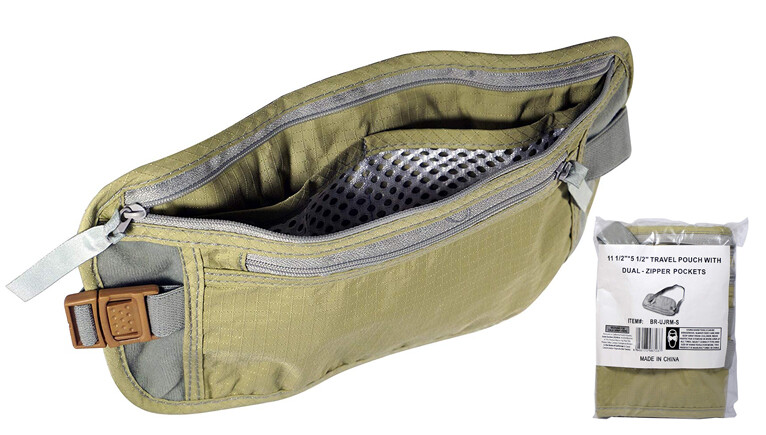 Emergency/Survival – Travel Pouch: (2) Zipper Pockets, Soft, Elastic Waistband