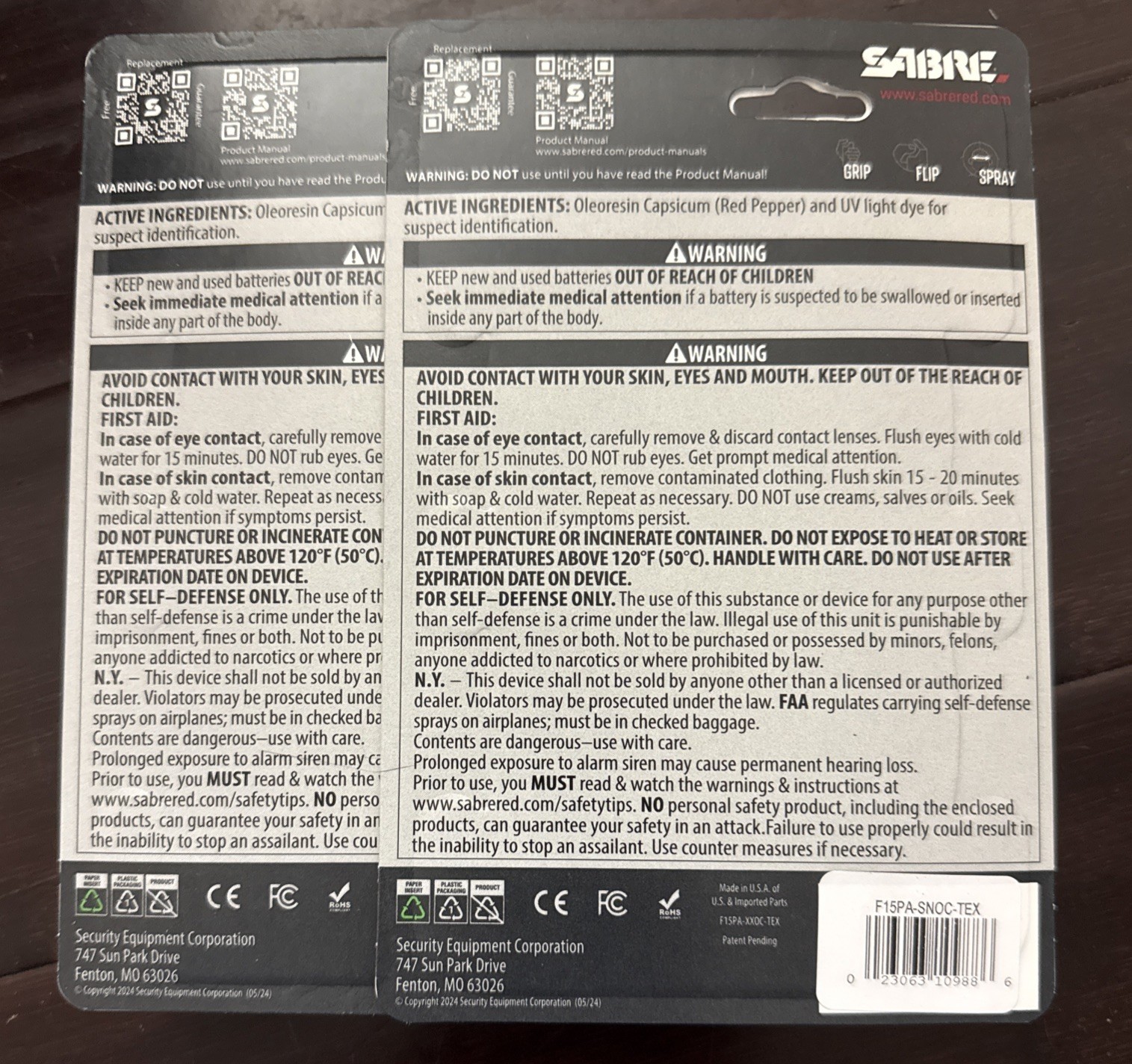 Lot Of 2 Sabre 2-in-1 Pepper Spray Flip Top 54oz / UV Dye w/Built-in 130dB Alarm