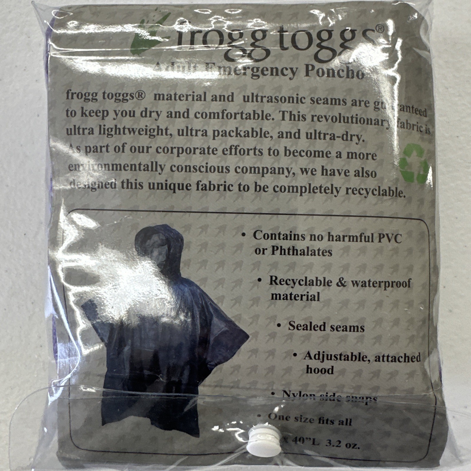 Frogg Toggs Purple Adult Emergency Poncho 1 Size Fits All
