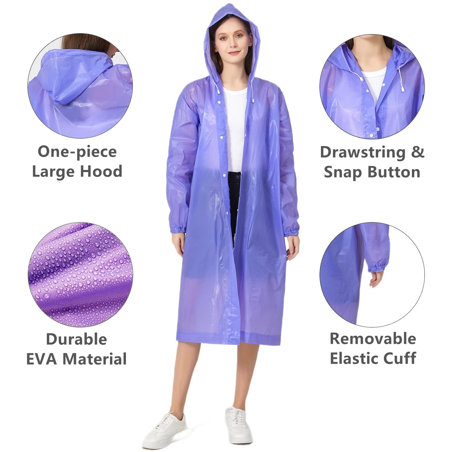 Rain Poncho Raincoats for Adult Reusable – 2-5 Pack EVA Waterproof Rain Coat …