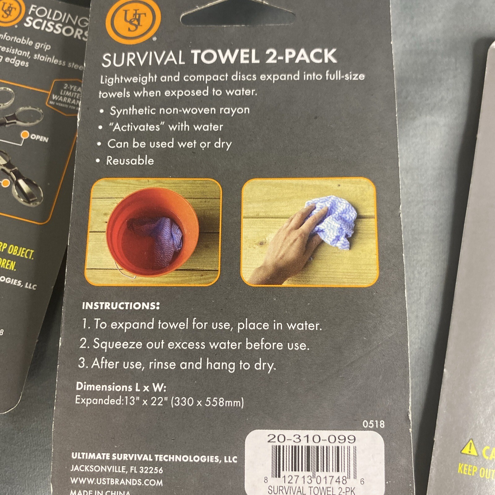 UST Survival Lot Card Towel (2-pack) & Folding Scissors