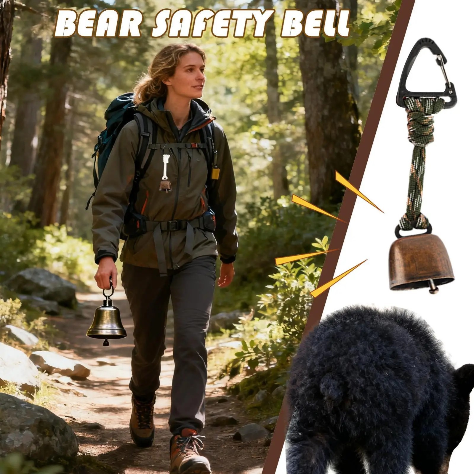 Bear Bell Hiking Loud Bell Safety Protector Bell With Carabiner Outdoor NEW USA