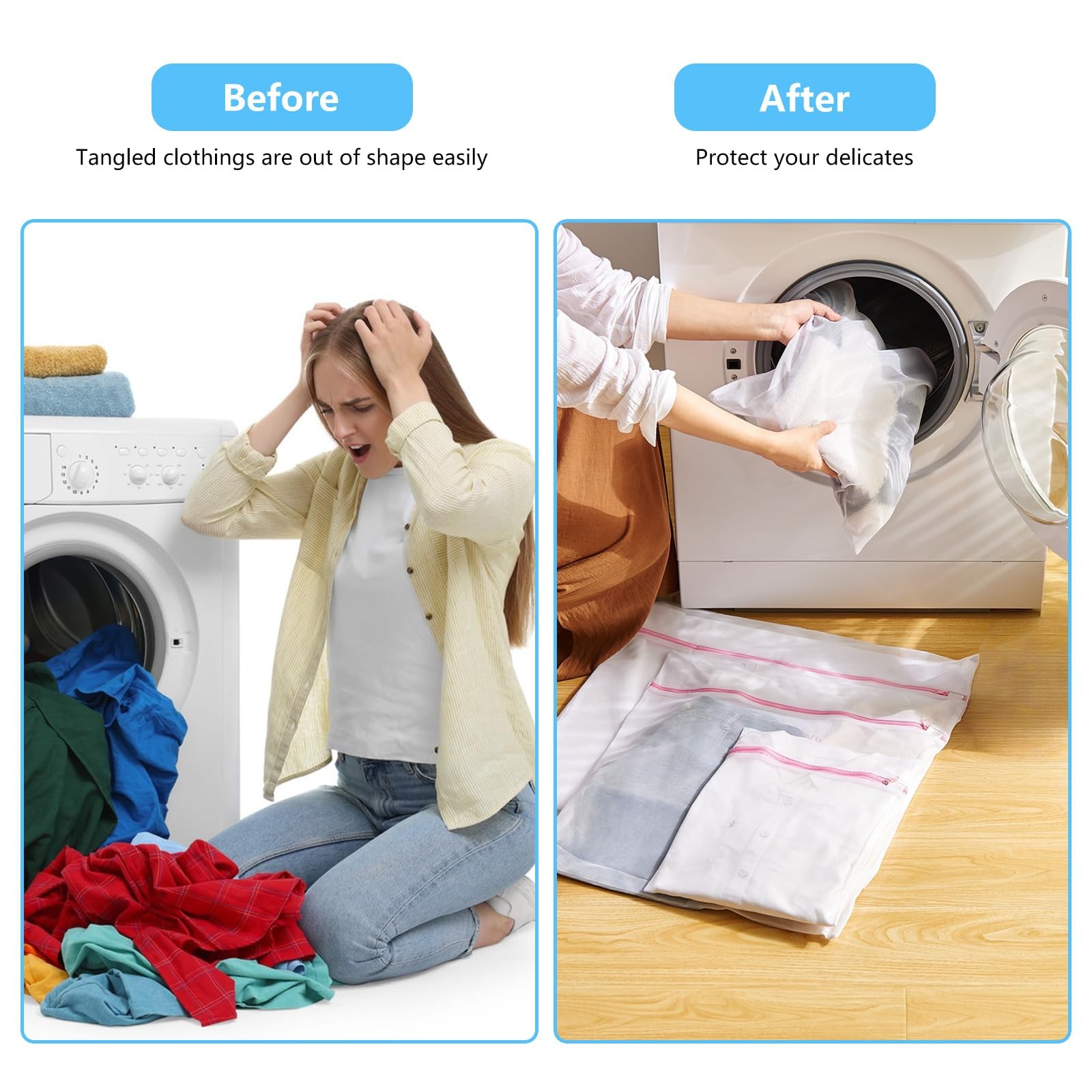 4Pcs Mesh Laundry Bags, Lingerie ‎2Small-1Medium-1Large, Multi-Size Fine Net