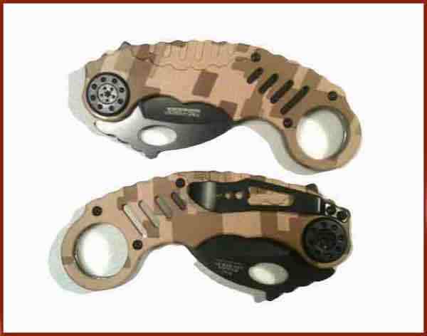Camo Pocket Folding Karambit Knife + Camo Tactical Karambit Fixed Blade 7″