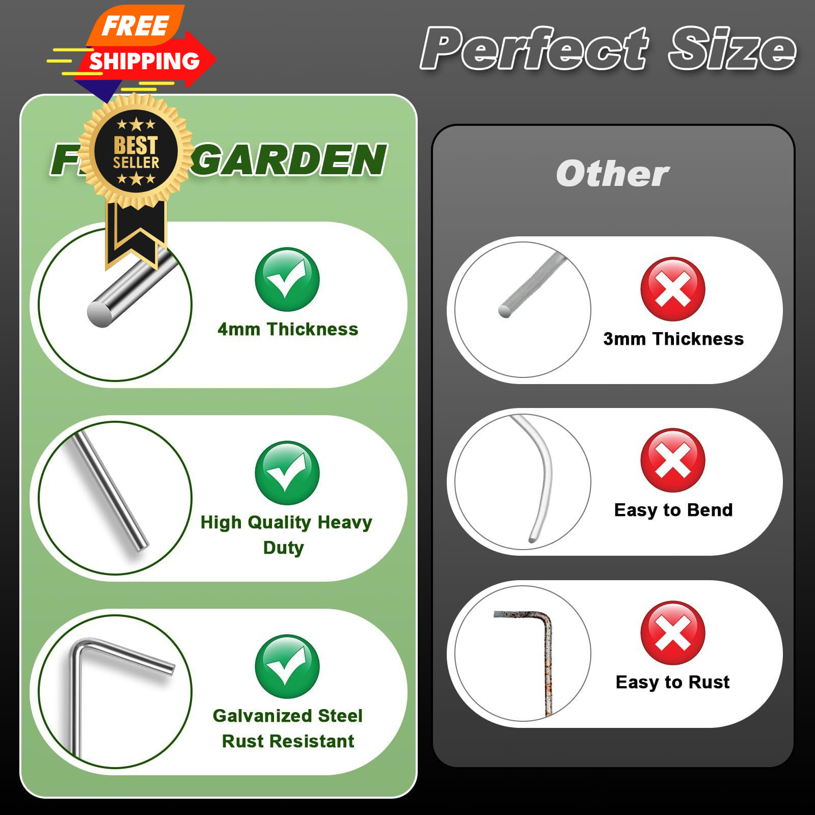 FEED GARDEN 7 Inch Tent Stakes 18 Pack Yard Inflatable 18 Pack, silver