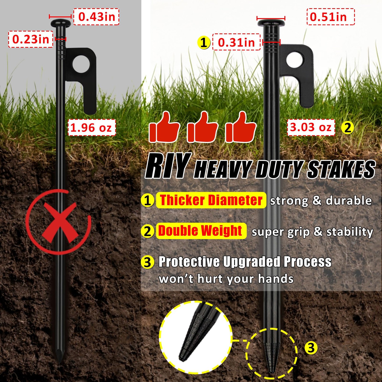 8 Pack Tent Stakes Heavy Duty Metal Tent Pegs for Camping Steel Tent Stakes