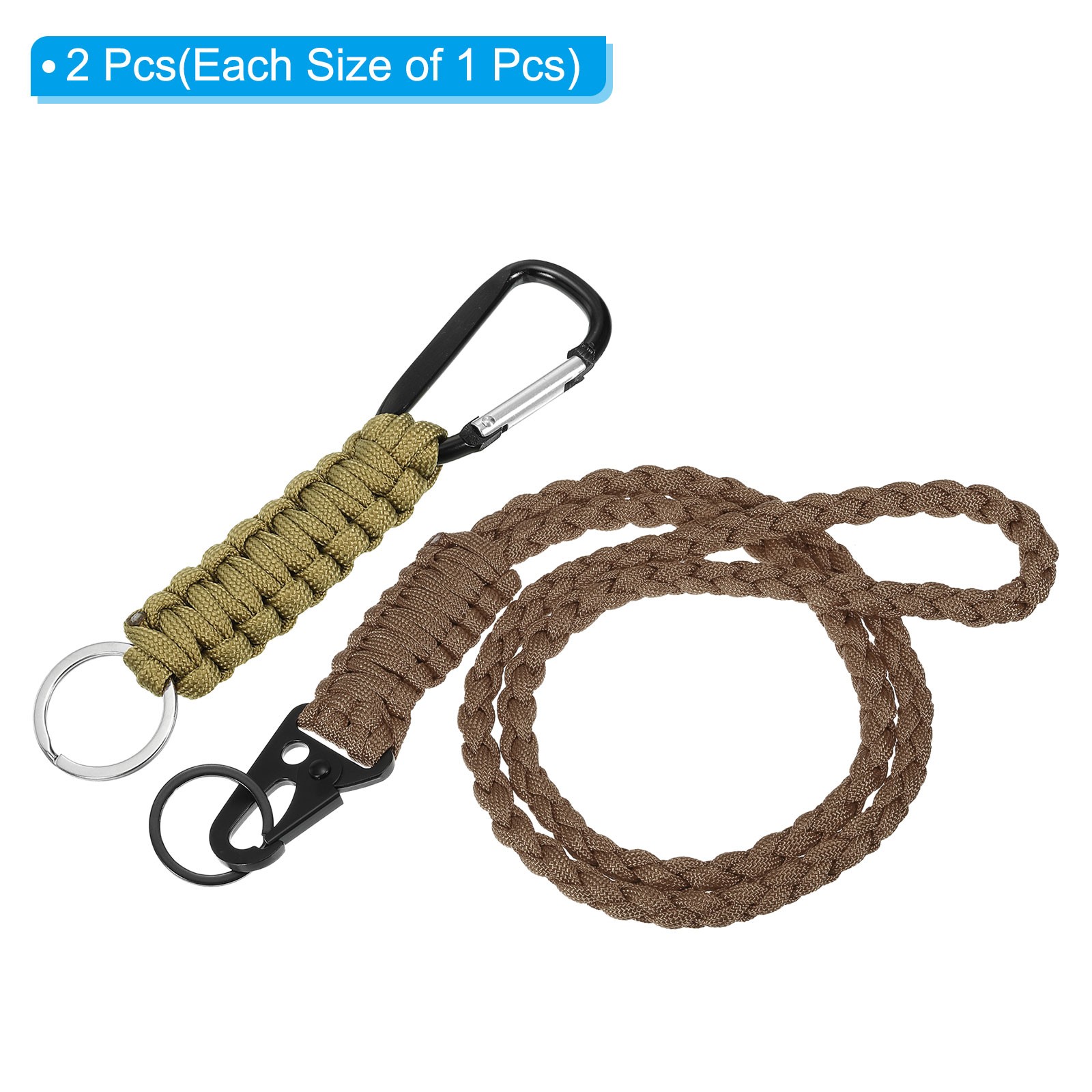 2Pcs Braided Paracord Lanyard Keychain, Paracord Neck Badge Lanyard Brown Khaki