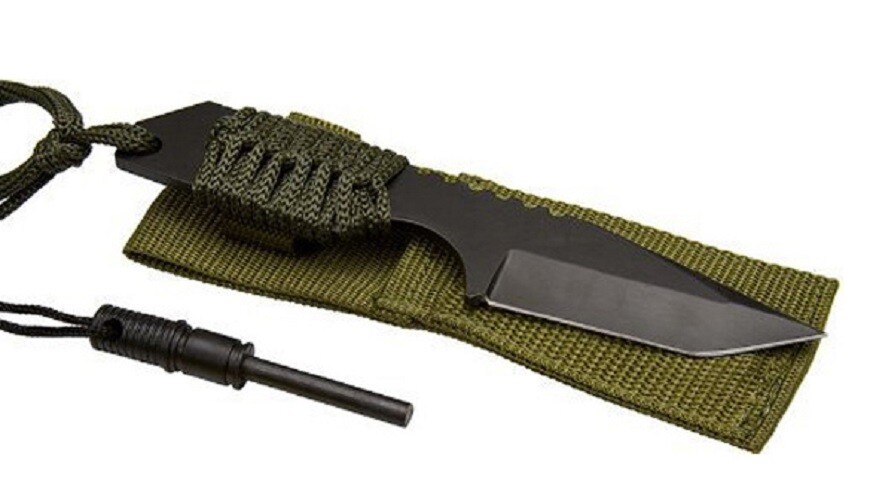 (1) 7″ Full Tang Military Style Knife 440 Steel Flint Fire Striker Survival OD