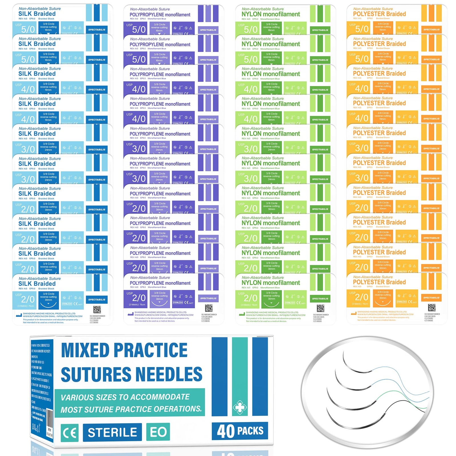 Spectabilis Suture Practice Thread and Needles for 2.36 x 0.78 x 0.1 inches