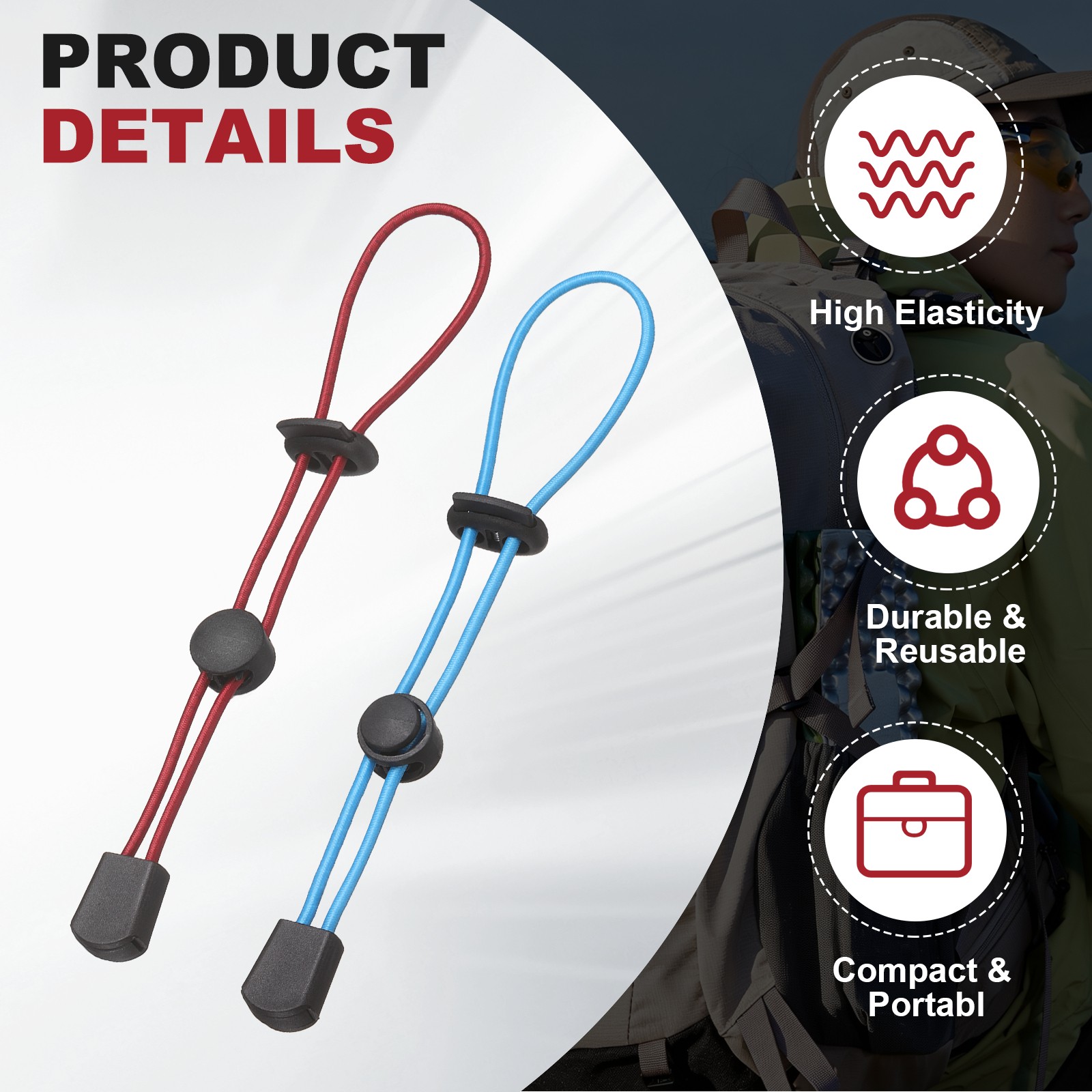Climbing Stick Holder, Backpack Hiking Pole Ropes 8 Inch & 2 Pcs & Red/Blue