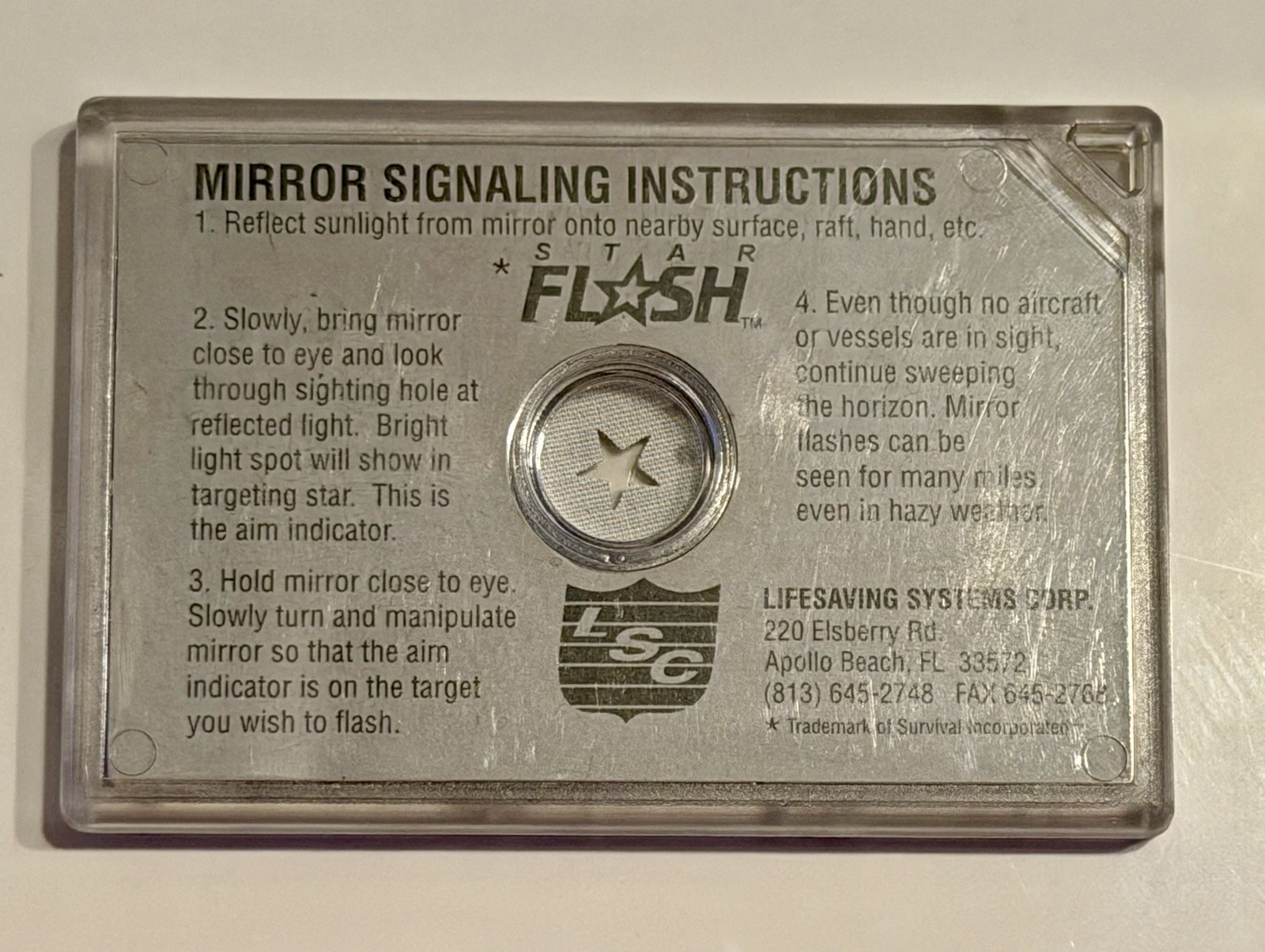 Flash Star Mirror Signaling Device – Life-Saving Systems Corp – Emergency Signal