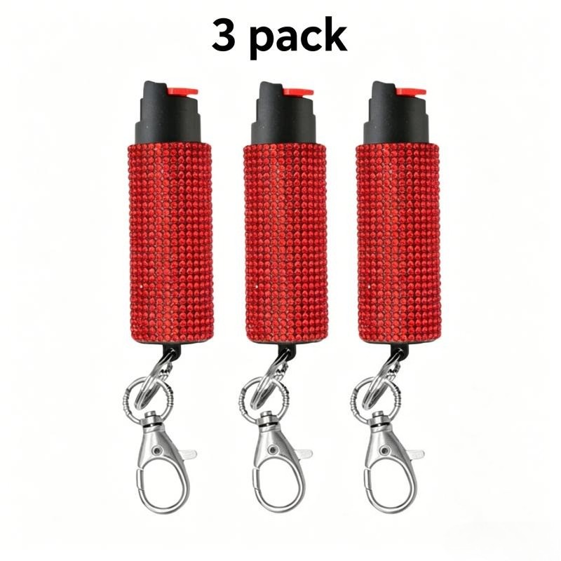 3 Pack Red Rhinestones WOMEN Defense OC 18% Pepper Spray 1/2oz Jeweled Cary Case