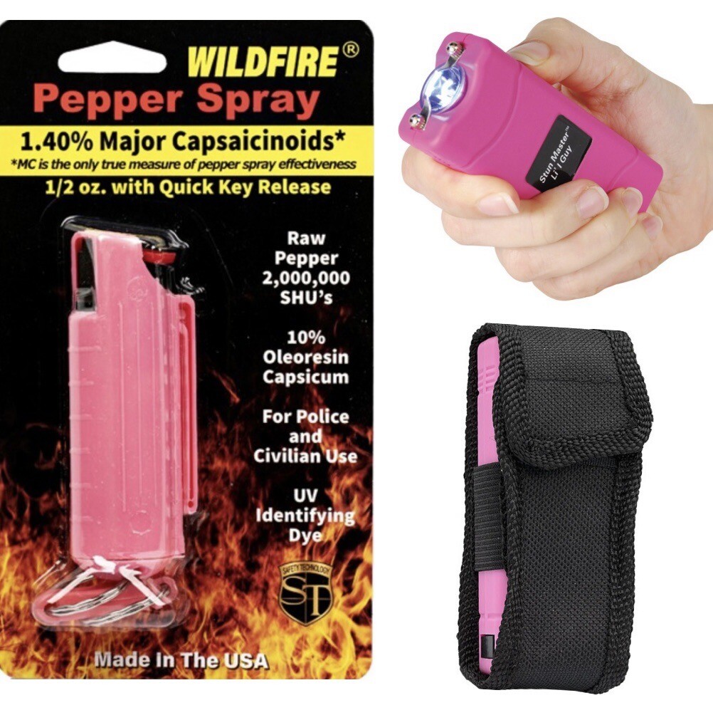 MINI Rechargeable Flashlight Stun Gun Pepper Spray Combo Women Self Defense