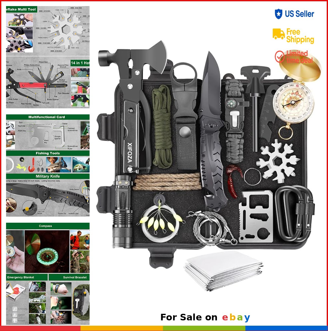 Survival Kit 27 in 1 Camping Gear Emergency Tools Portable Waterproof Box for