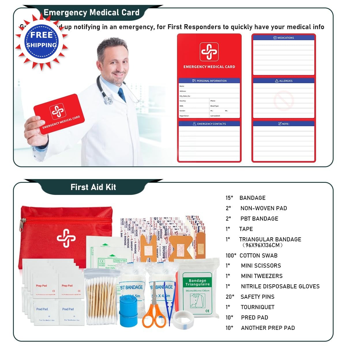 Survival Kit 262Pcs Emergency Camping Gear Supplies First Aid Pouch Bag Tent