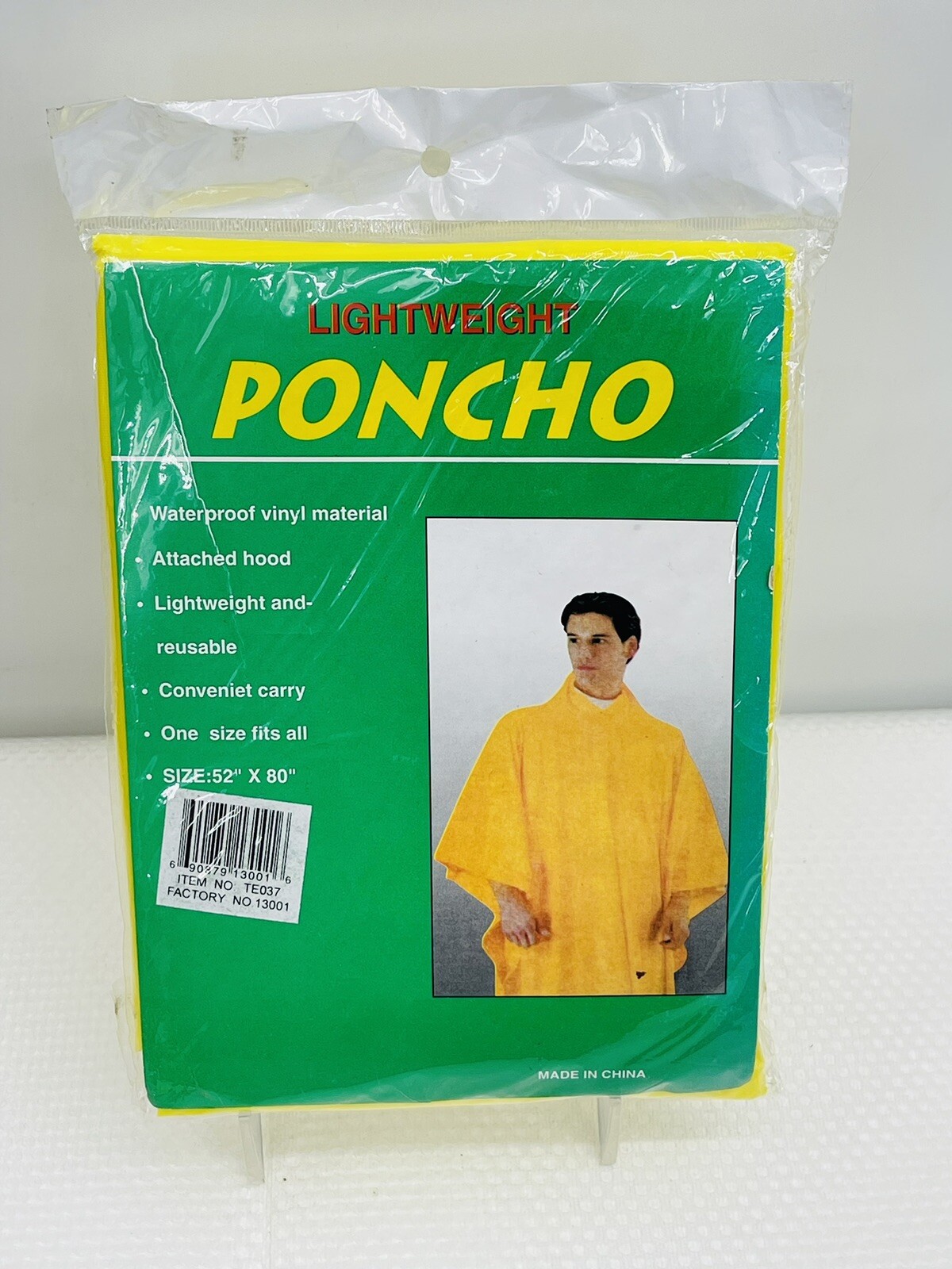 Vinyl Rain Poncho Green 52″ x 80″ Survival Lightweight Attached Hood Reusable