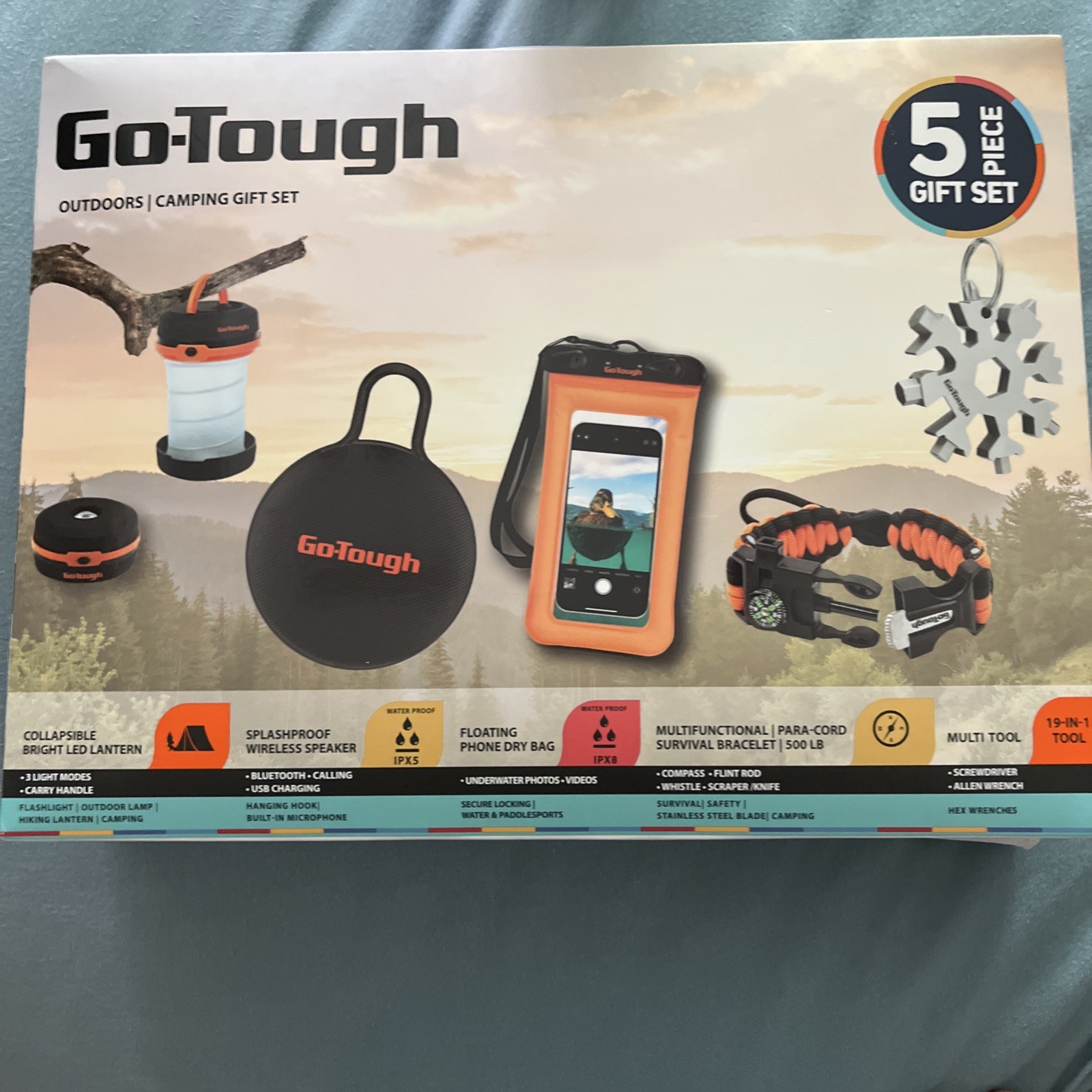 Outdoor Camping Gift Set – Speaker, Lamp, Dry Bag, Survival Bracelet, MultiTool
