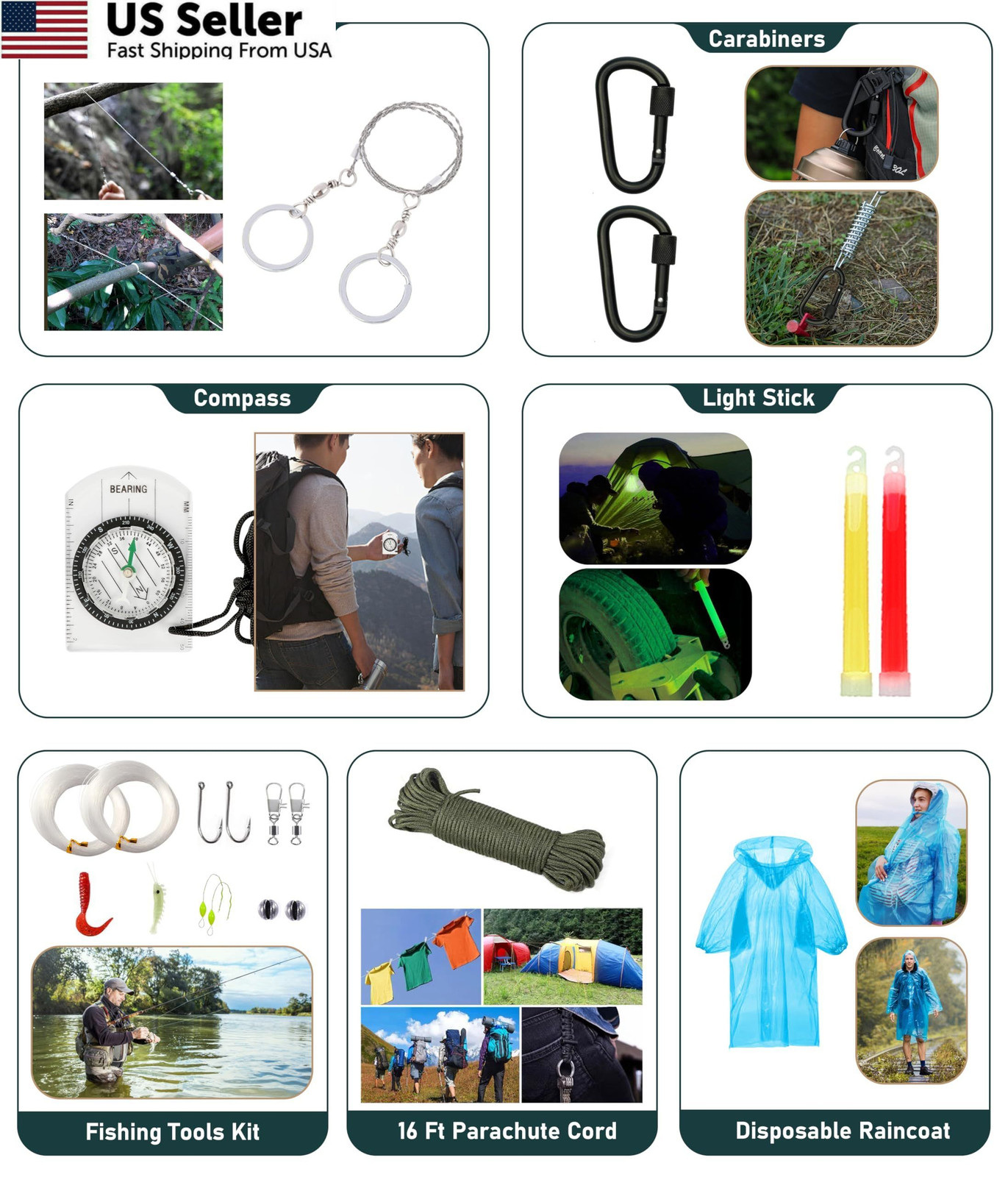 Survival Kit, 262Pcs Gear and Supplies with First Standard, Black