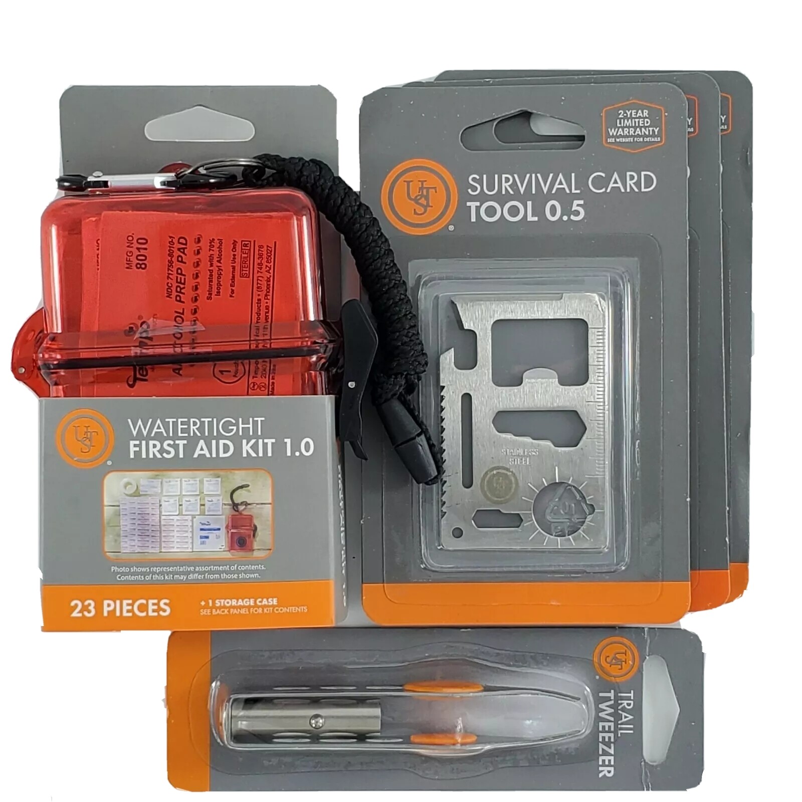 🆕 Survival! Watertight First Aid Kit 1.0 + Trail Tweezer + 3 Cards Tool! Fast!