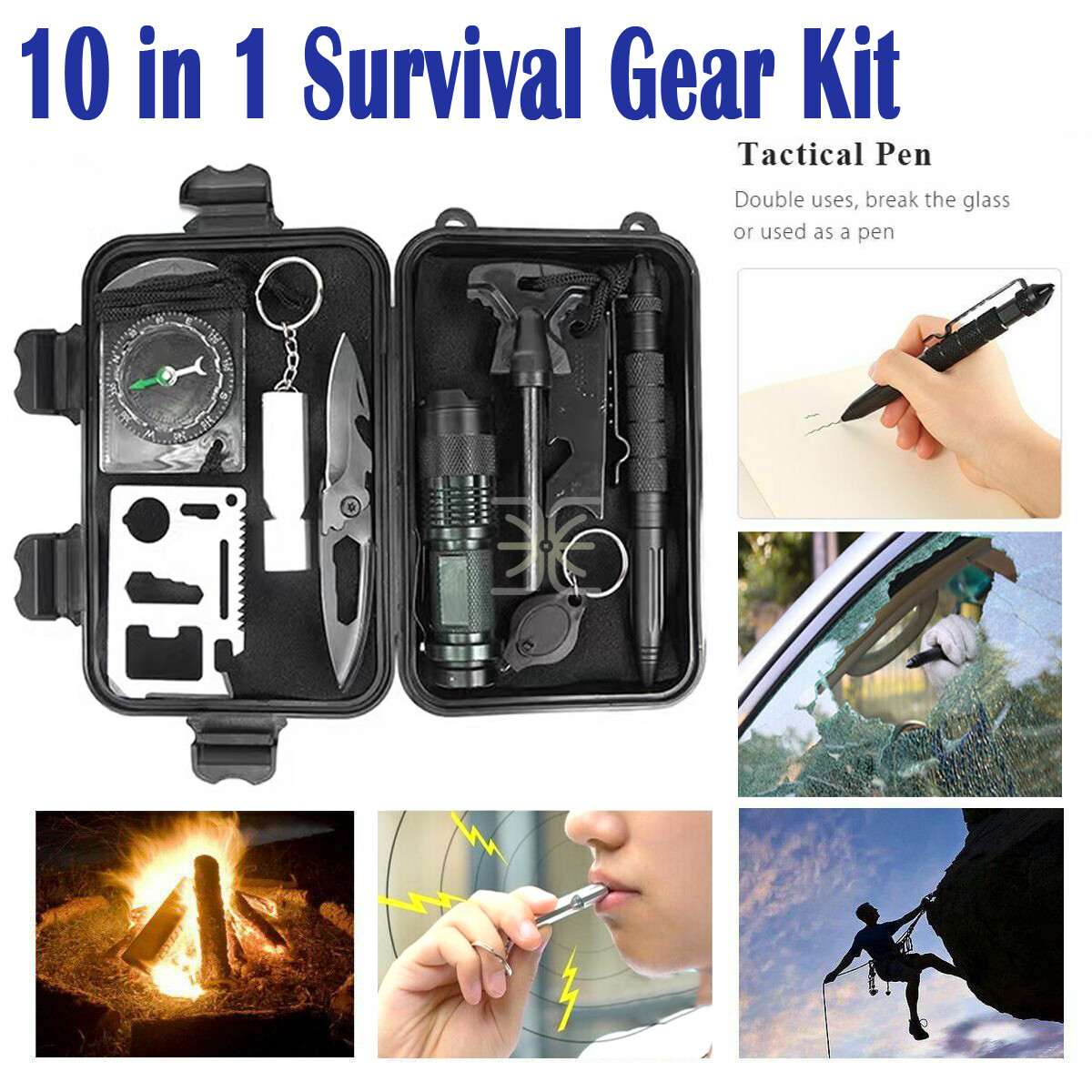 10 in 1 Survival Kit Tools Tactical Camping Emergency Outdoor Military EDC Gear