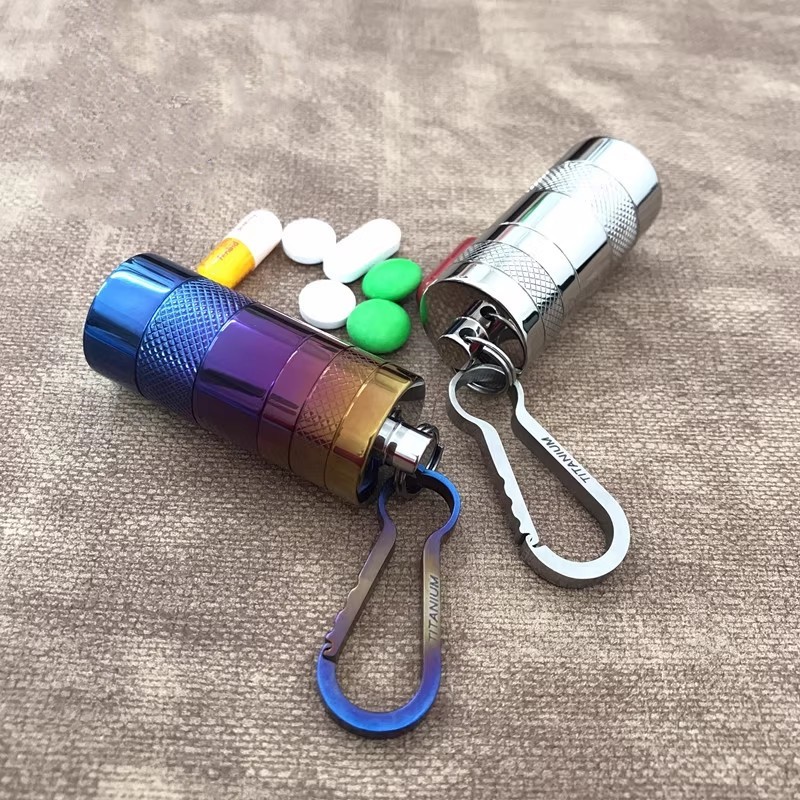 Titanium Portable Waterproof Storage Pill Case Box Capsule Seal Container Tank