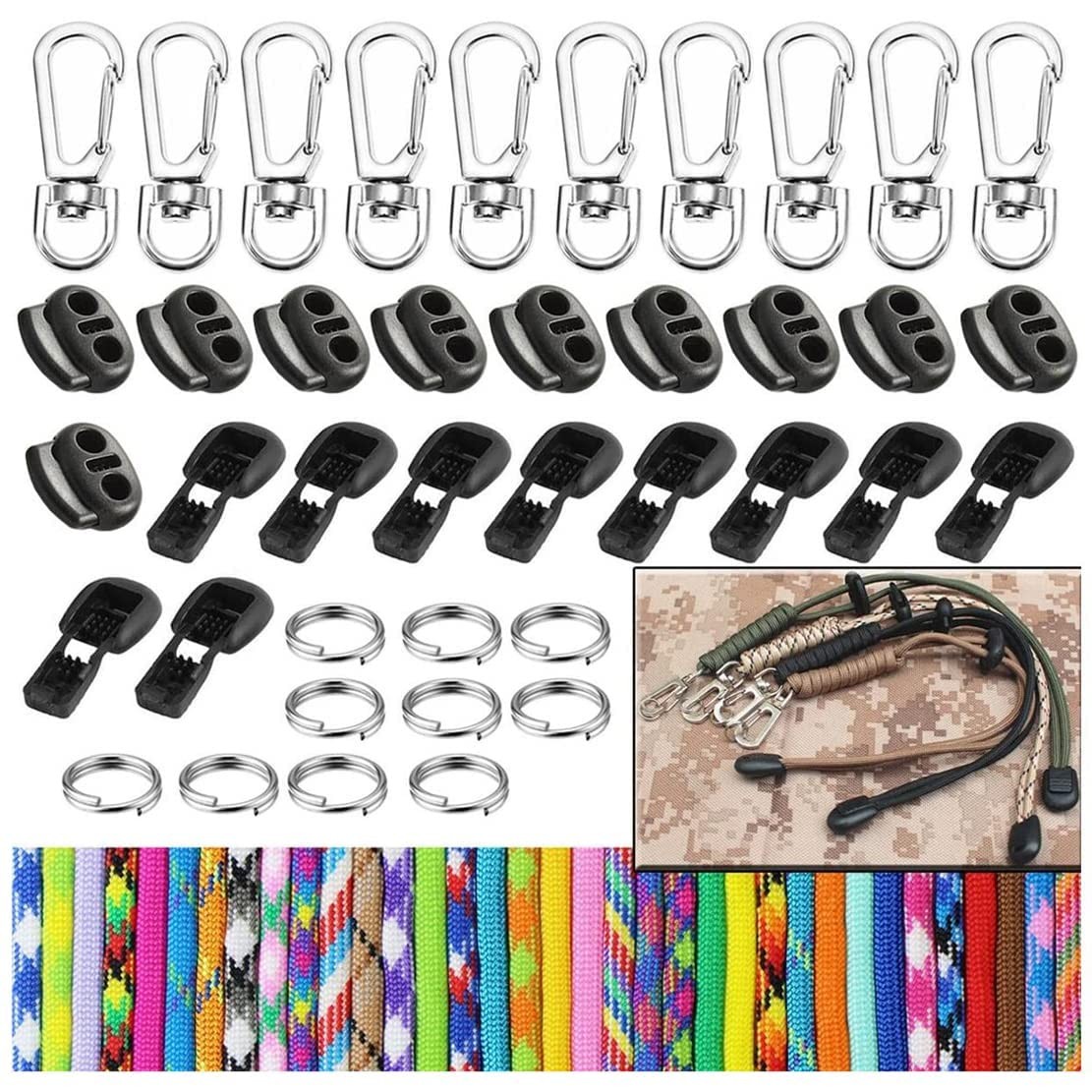 50pcs Paracord Set Beginner DIY String Keychains Lanyards Lanya…