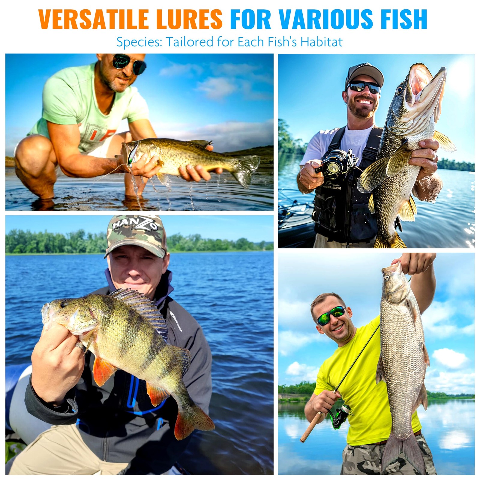 PLUSINNO Fishing Lures Tackle Box Gifts for 5, 68pcs Accessories Kit