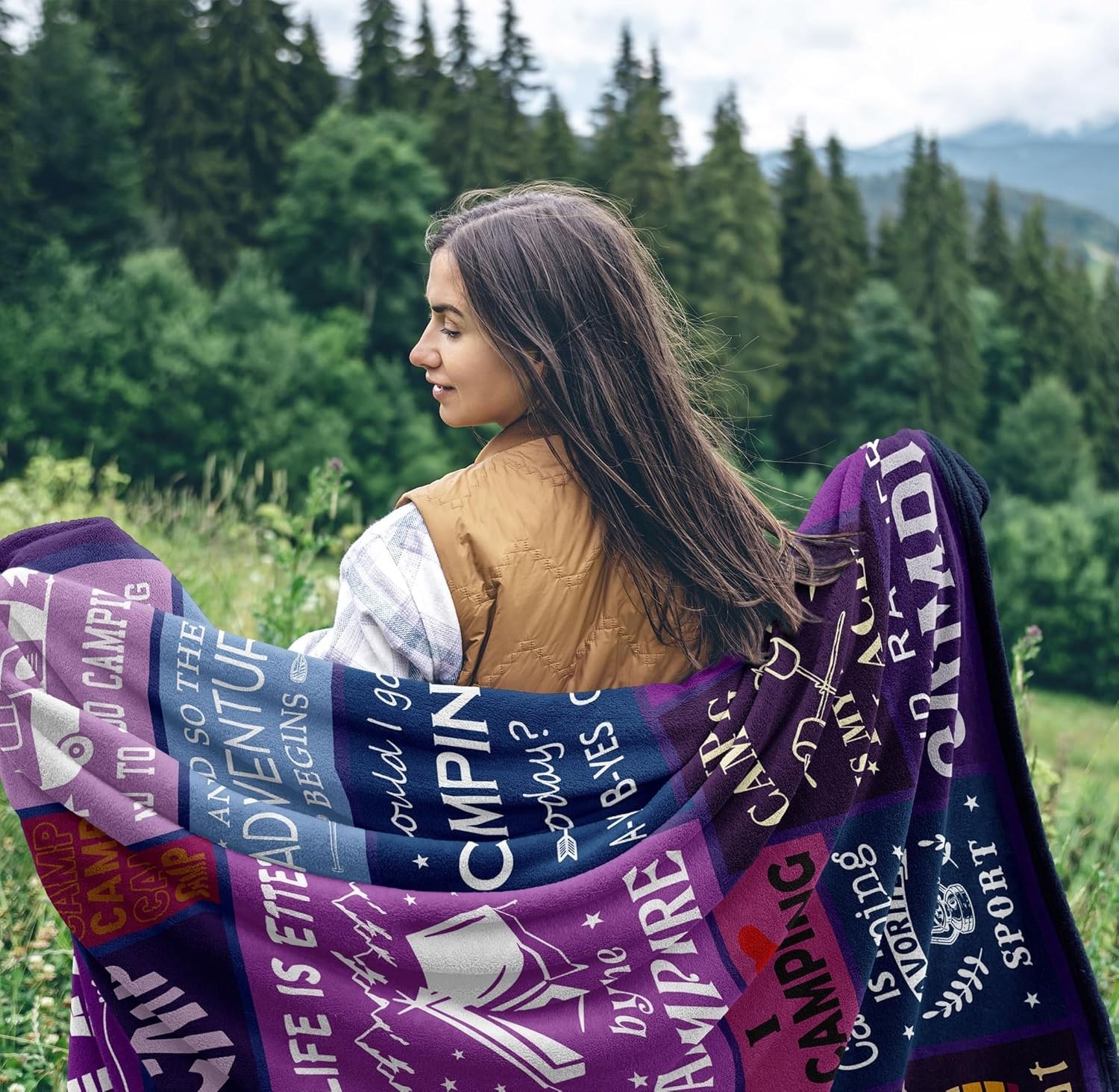 Camping Gift Throw Blanket 60x50in – Soft, Lightweight, All-Season for Camper…
