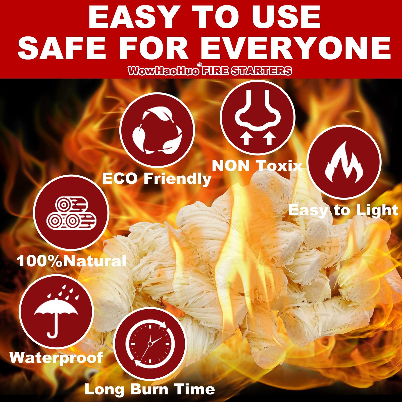 WowHaoHuo 100Pcs Fire Starters for Fireplace,Grill & BBQ,Campfires, Yellow