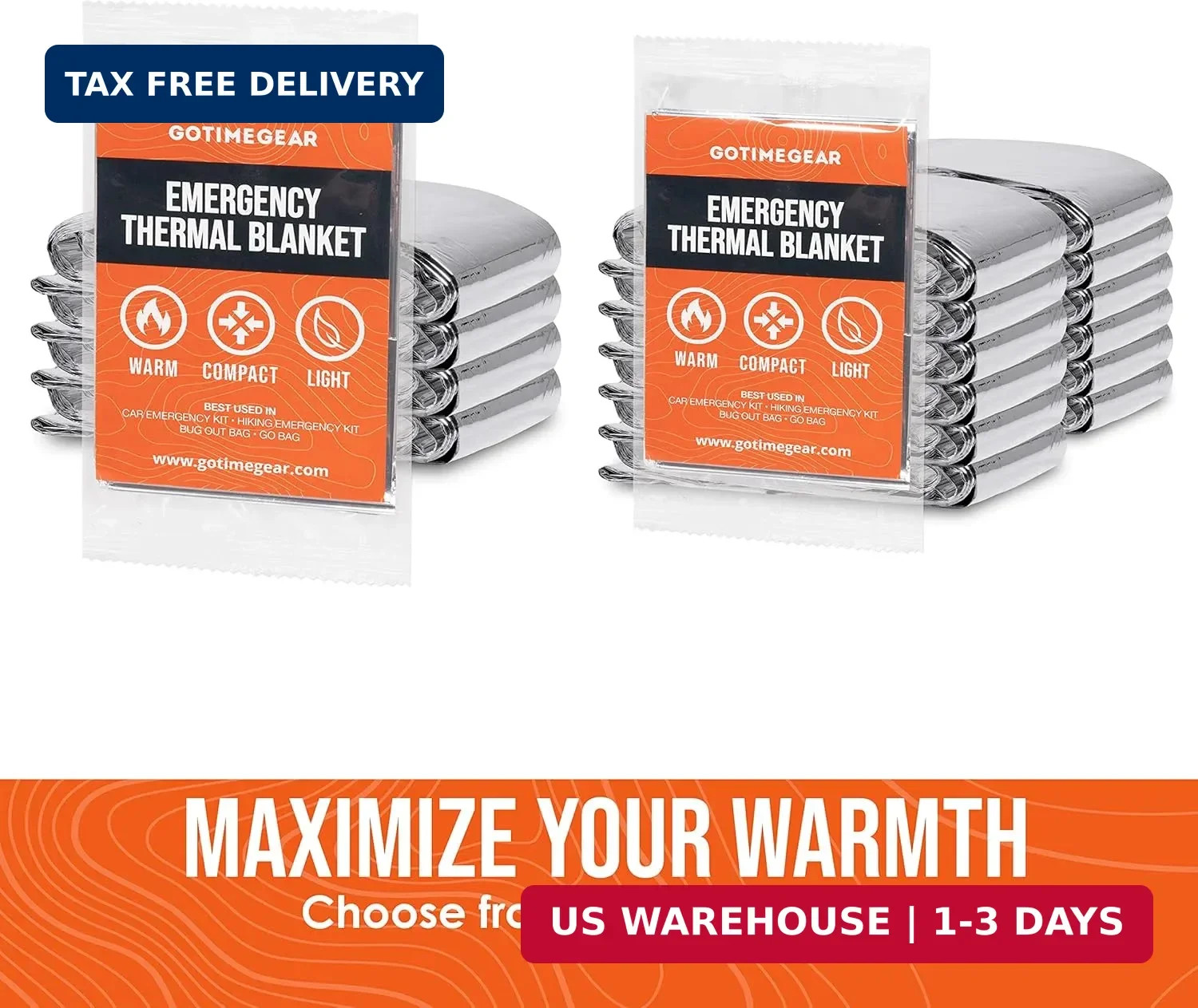 Go Time Gear Emergency Blankets for Survival (12 Pack), Mylar Emergency Survival