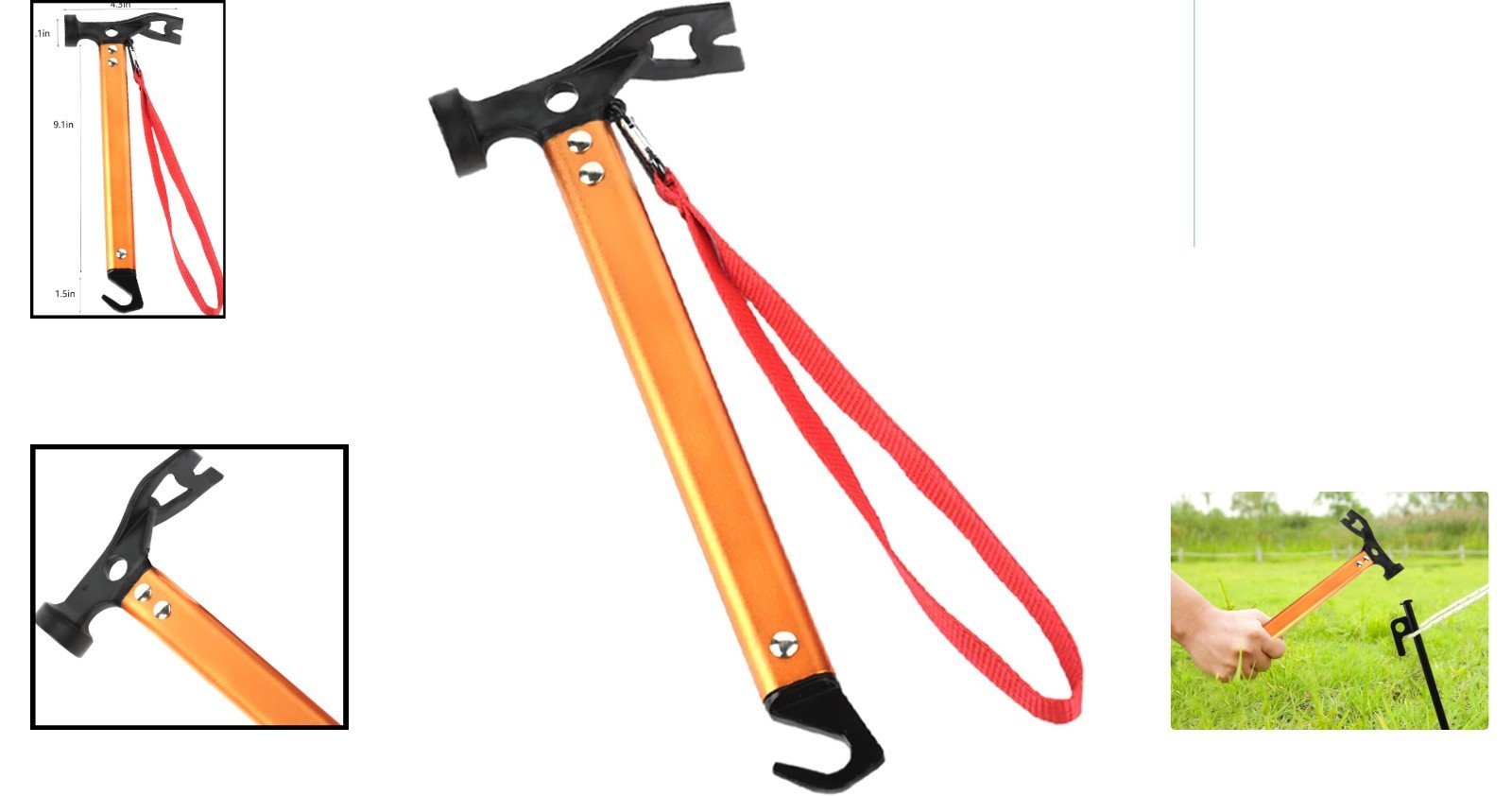 Carbon Steel Aluminum Camping Hammer, 12″ Small Lightweight Orange