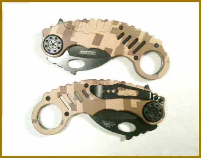 Camo Karambit Spring Assist Knife +50 Ft 550 Military Grade Nylon ParaCord Black