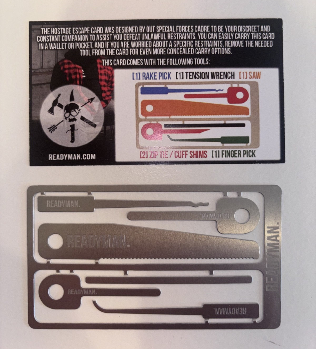 New READYMAN Wilderness Survival Card 3 3/4″ x 2 1/4″ HOSTAGE ESCAPE CARD metal