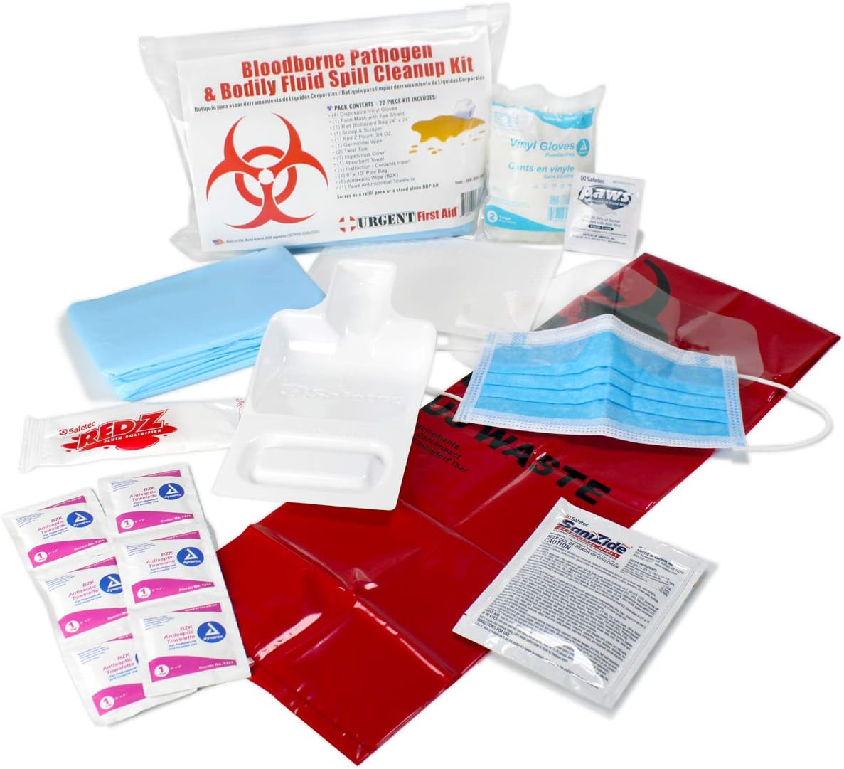 22 Piece Bodily Fluid Clean up Pack/Bloodborne Pathogen Spill Kit – Be OSHA Comp