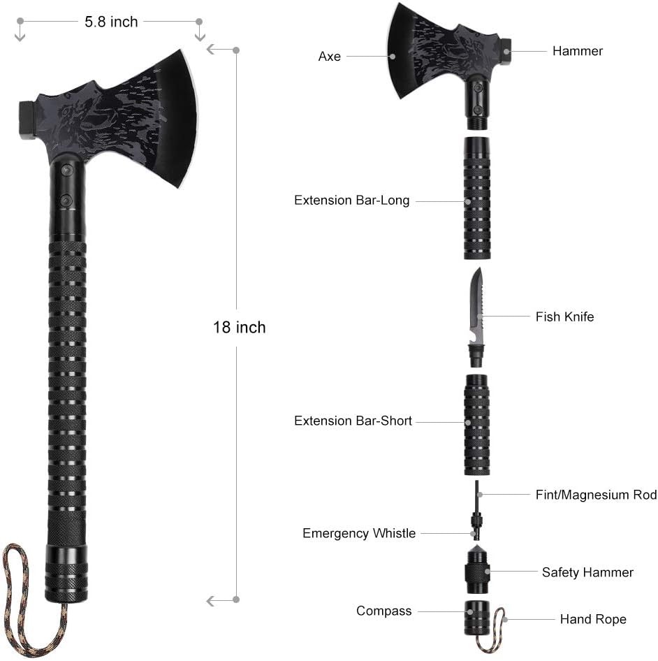 LIANTRAL Survival Camping Axe, Folding Tactical Axe Hatchet with Hammer, Nylon S
