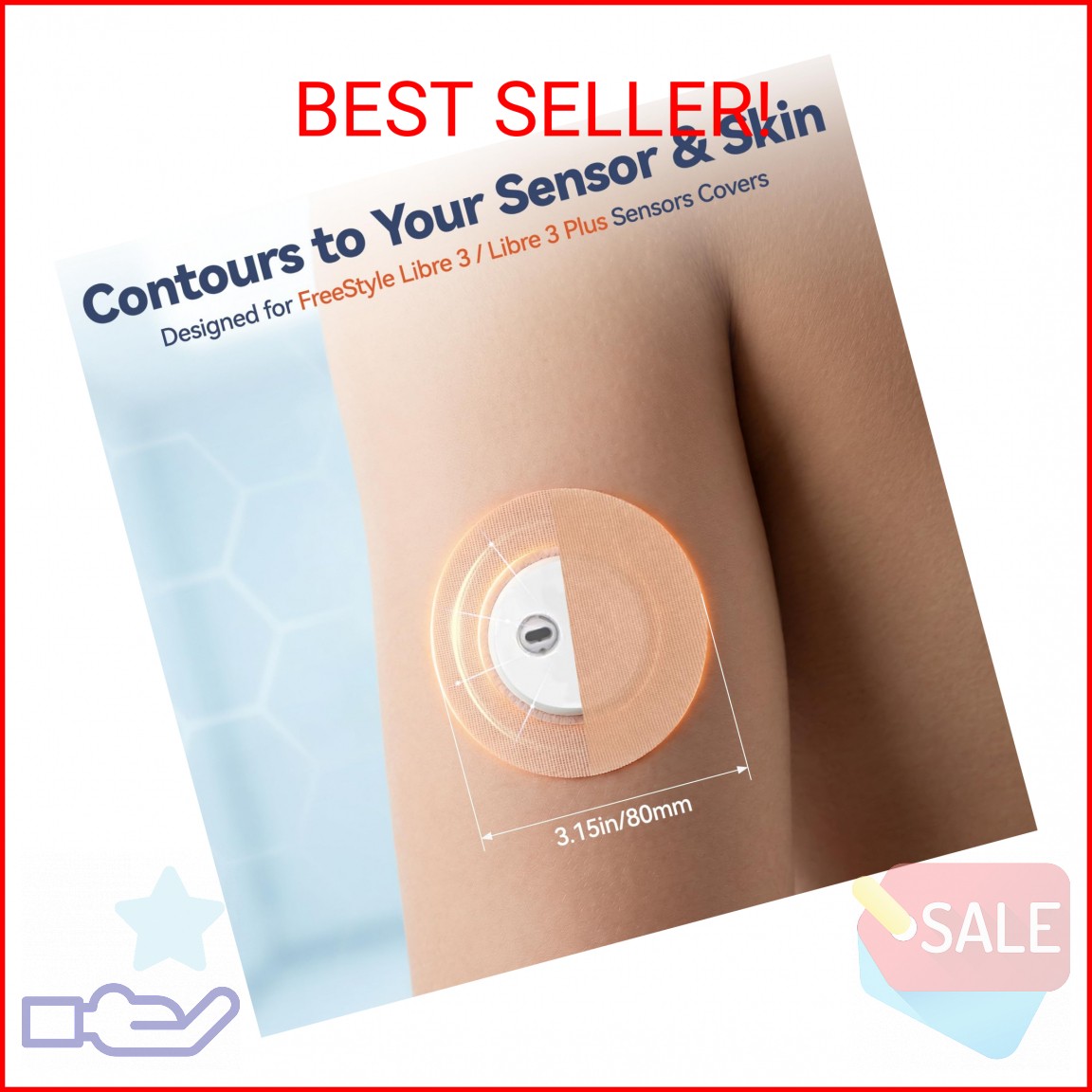 RHYZIA Freestyle Libre 3/Libre 3 Plus Sensor Covers, Non-Adhesive Center, Acryli