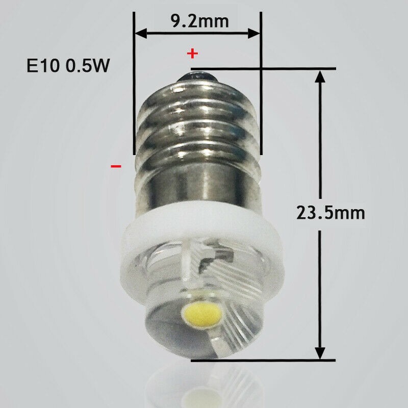 3/4.5/6V 0.5W Torch Bulb 6000K White LED E10 Socket Replacement Bulb for Torch