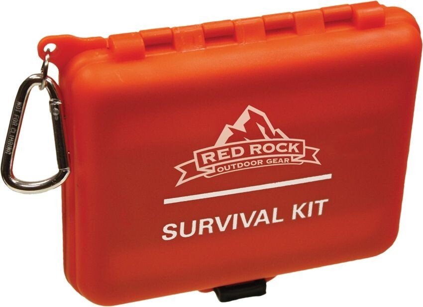 Red Rock Outdoor Gear Survival Kit Essential Items In Orange Hard Case With Clip