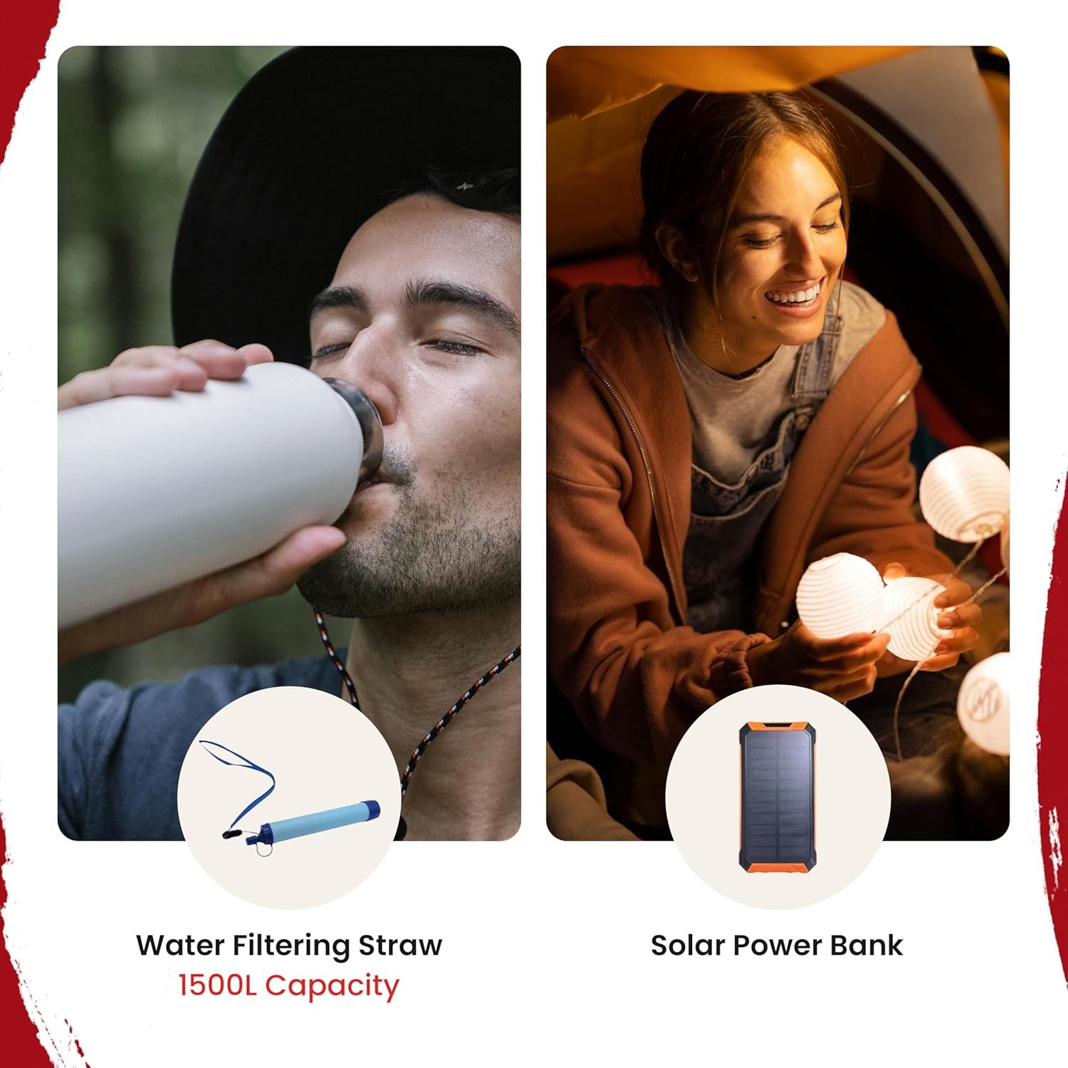 72 Hour Survival Kit Food Solar Power Bank Water Purifier
