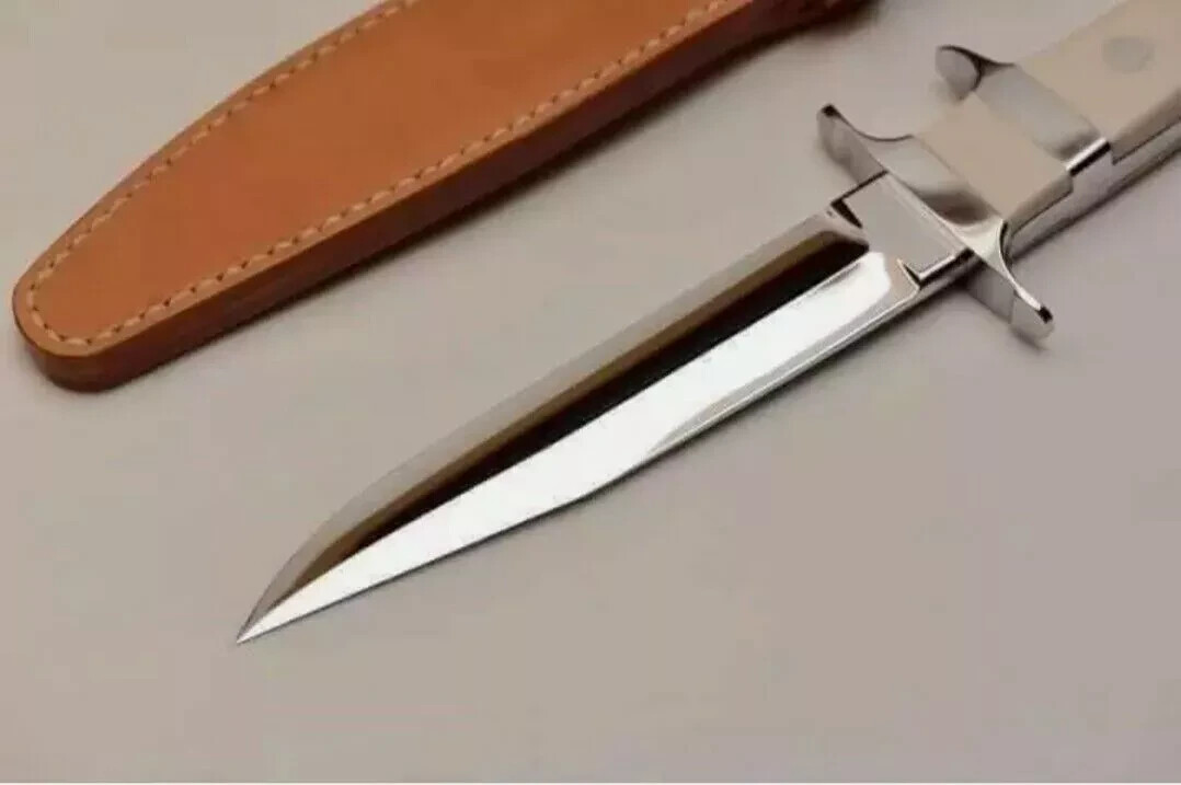 CUSTOM HANDMADE D2 STEEL MIRROR POLISH HUNTING BOWIE KNIFE WITH LEATHER SHEATH