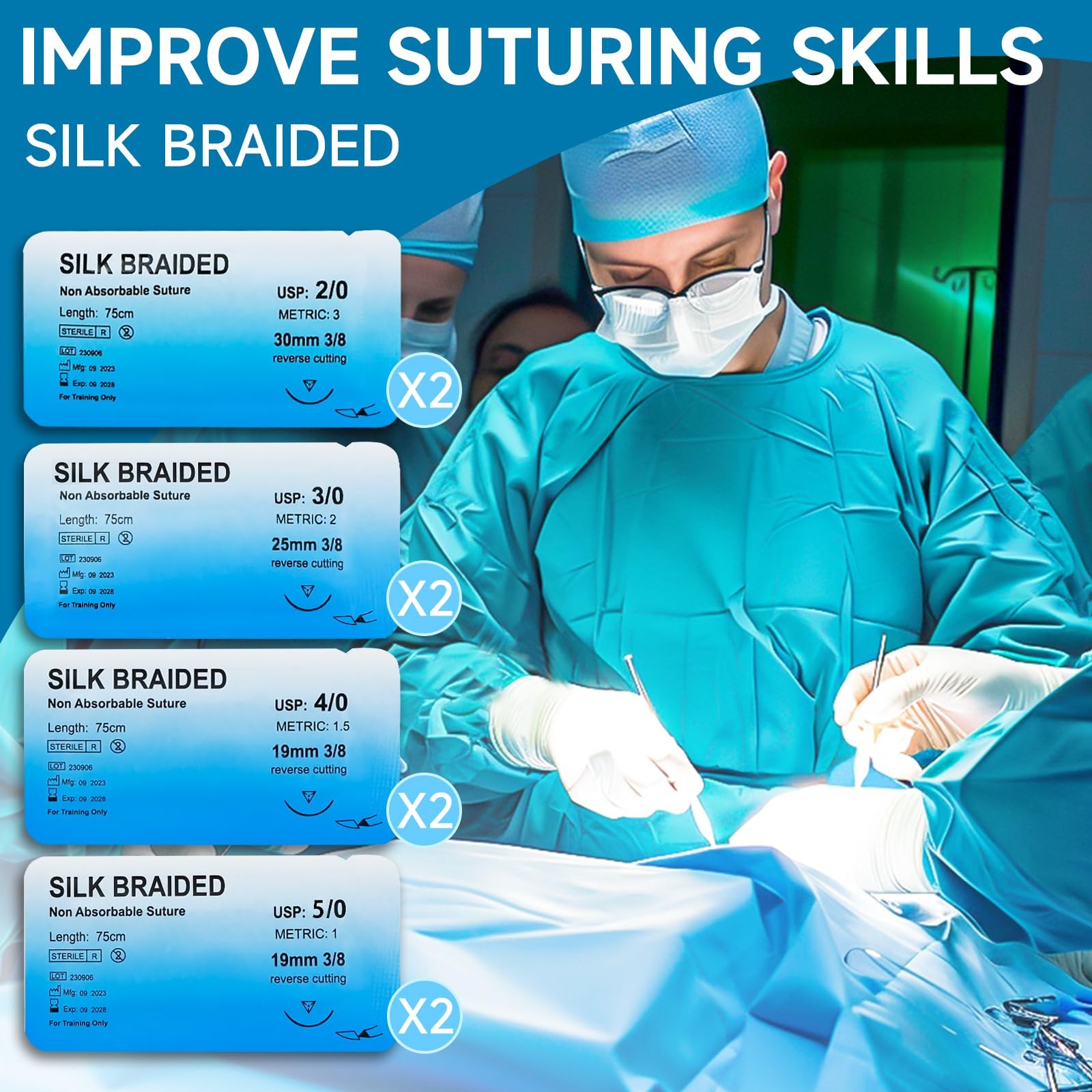 Sutures Thread with Needle (24 Mixed 2/0, 3/0, 4/0, 5/0) – Practicing…
