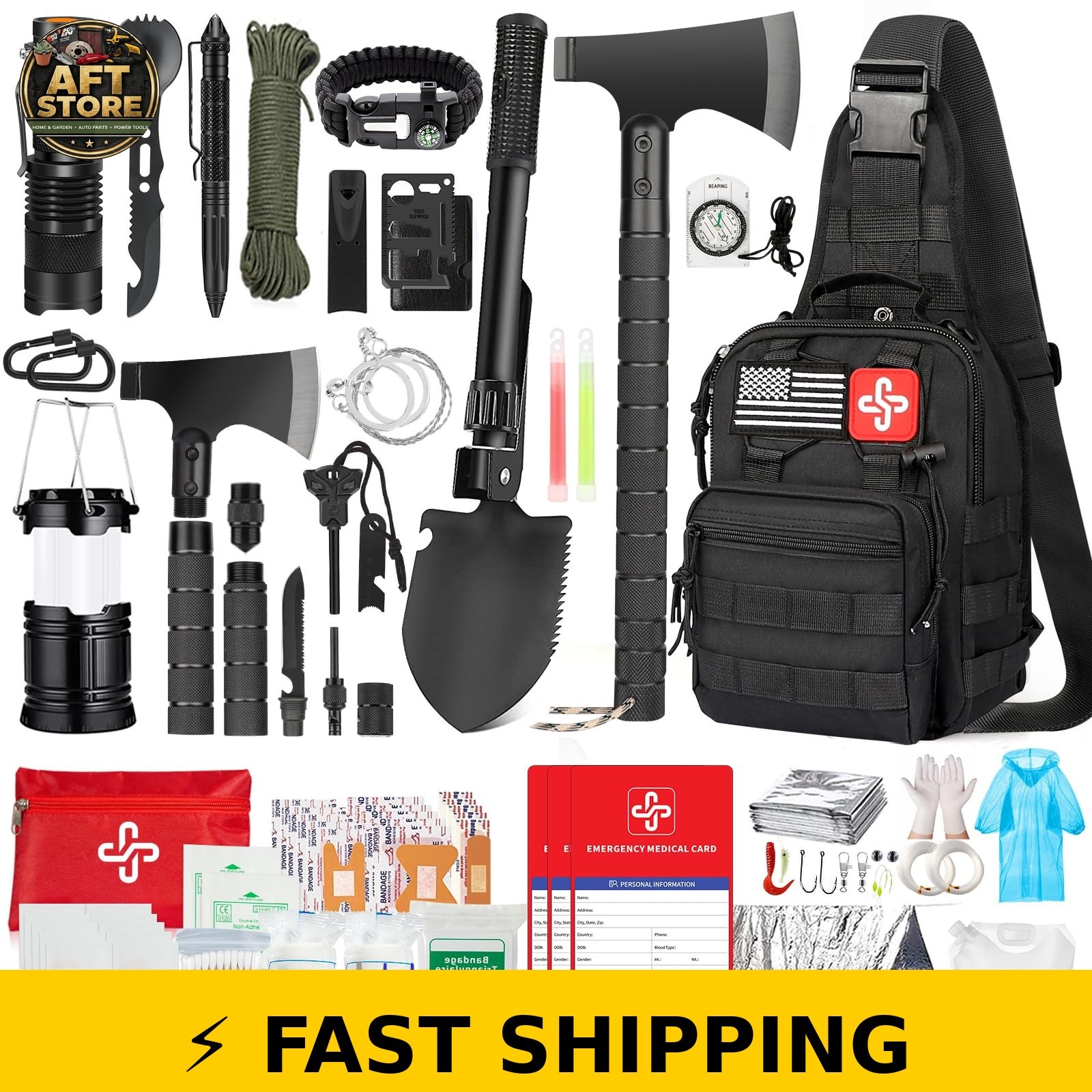 RIKOJUXI 262Pcs Survival Kit with First Aid Kit and Crossbody Bag